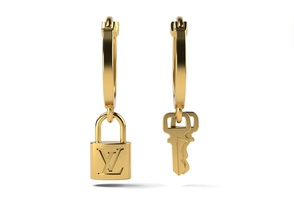 lv earrings lock key louis vuitton copy brand jewelry jewellry gold earing printing 3d print model - Mito3D