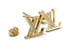 lv logo earrings 2 louis vuitton gold jewelry jewellry jewel earring diamond copy logotype 3d print model - Mito3D