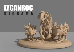 lycanroc diorama - pokemon rockruff sword shield games toys 3d print model - Mito3D