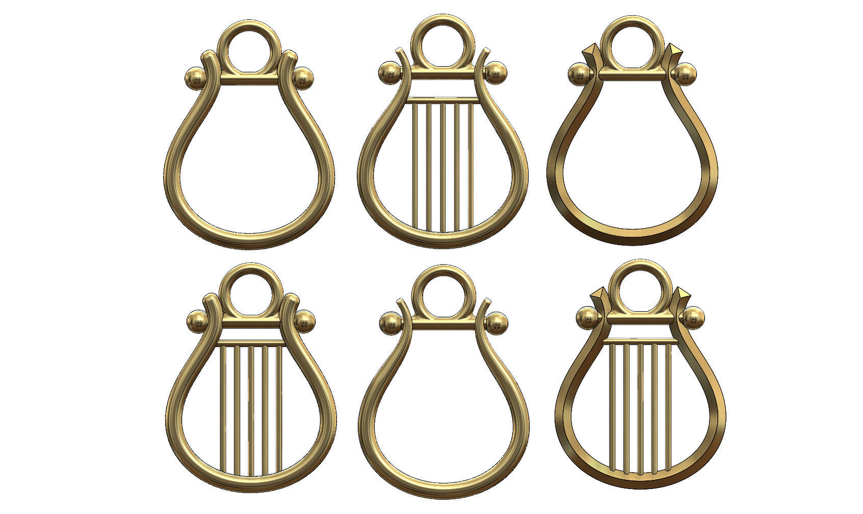 lyre pendentifs pendentif or de la musique l'instrument chaîne caractères classique d'argent imprimable musicales collier bijoux mode vintag antique rétro luxe beauté 3D print model - Mito3D