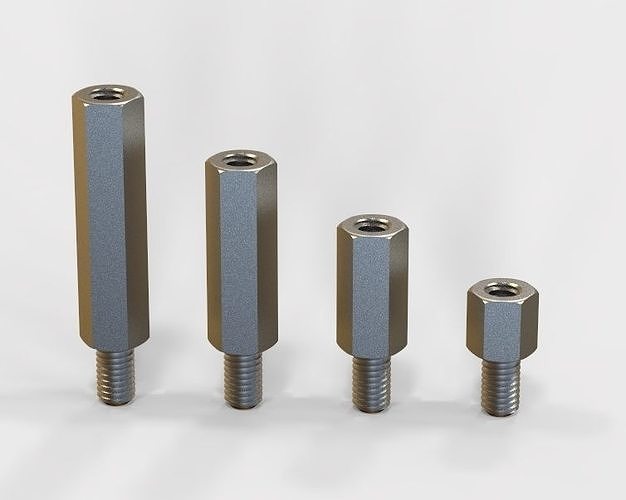 m12 hexagonal stud male-female connector hex screw tool mechanical equipment metal parts nut industrial hardware bolt ss manufacturing hobby diy 3D print model - Mito3D