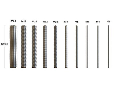 m3 m20 120mm threaded bars bolt flang screw tool diy mechanical equipment metal parts nut industrial hardware hobby ss machine manufacturing thread 3d print model - Mito3D