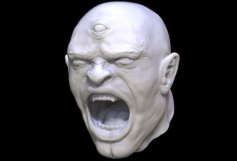 loco cabeza esculpir hombre enojado frustrado emocional rabia violento atención gritar ojo masculino Arte esculturas 3d print model - Mito3D