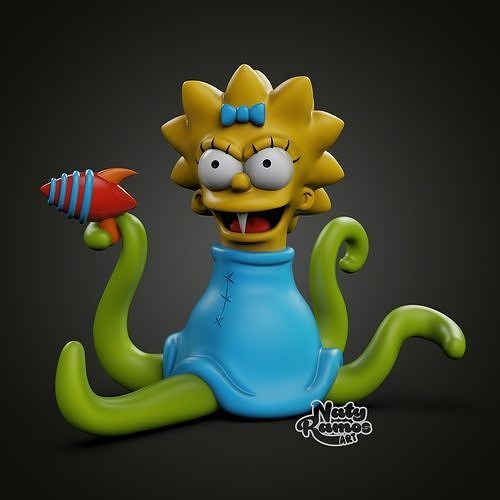 maggie estrangeiro mala maggie simpson simpsons admirador arte desenho animado toon 3dprint 3dmodel esculturas 3D print model - Mito3D