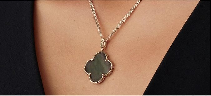 magic alhambra van cleef pendant 15 arpels jewellery jewelry necklace vintage sweet motif clover leaf ring earring onyx mother pearl brand pendants 3D print model - Mito3D