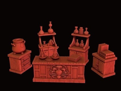 magia pozioni negozio pozione bottiglia fantasia rpg alchimia gioco miniatura modelli elisir mobilia medievale profumo tavolo giochi giocattoli calderone strega procedura guidata tavola 3d print model - Mito3D