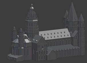 mainz dom 3d druckbar modell kirche religion gebäude katholisch romanisch gotisch christian barock haus draussen 3d print model - Mito3D