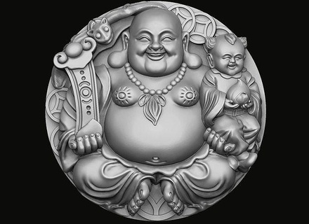 maitreya contento Buda riendo colgante pendiente estatua budai sonriendo Feng Shui escaneado 3d modelos escultura símbolo Arte 24k oro plata esculturas 3d print model - Mito3D