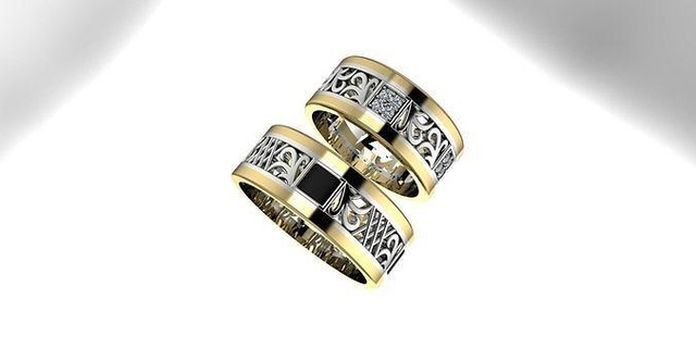 majestic ring jewelry luxury platinum gold shining ornate printable diamond silver precious striped fashion design art fabric modern weeding cheap couple rings 3d print model - Mito3D