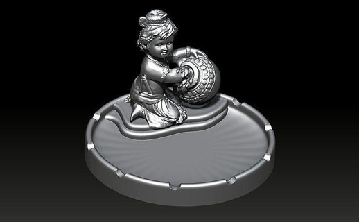 Makhan Coro Krishna roubando manteiga 3d modelo prato cinzeiro impressão Comida talheres arte esculturas 3d print model - Mito3D