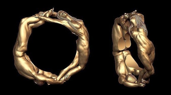 male female combine ring gold jewelry rings 3d print model - Mito3D