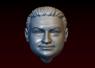 male head 29 man - fat mustache art men face human thick puffy well fed plump combed back hair hairstyle laughing smiling stylized sculptures 3d print model - Mito3D