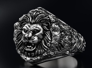 male ring lion in rocks 614 3dprinted design fashion gold golden jewel jewellery jewelry print printabl printable printing prototyping rings silver 3d print model - Mito3D