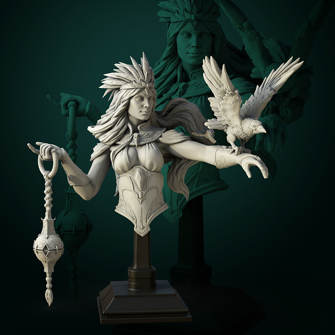valigia corvo madre fallimento pre supported mitologia arte scultura creatura fantasia immaginario magico femmina leggenda alto dettaglio 3dbust 3dminiature passatempo fai 3D print model - Mito3D