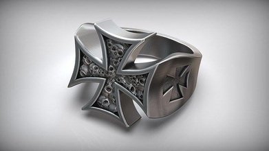 maltesisch kreuz schädel heraldisch symbol ring ritter gastfreund auftrag st john souverän militär emblem schild kreuzritter amulett silber schmuck ringe 3d print model - Mito3D