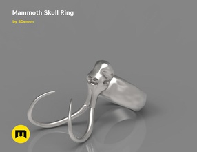 mamute anel de caveira jóias crânio printable prata animais esqueleto moto ferro engomar tusk três metal ossos anéis 3d print model - Mito3D