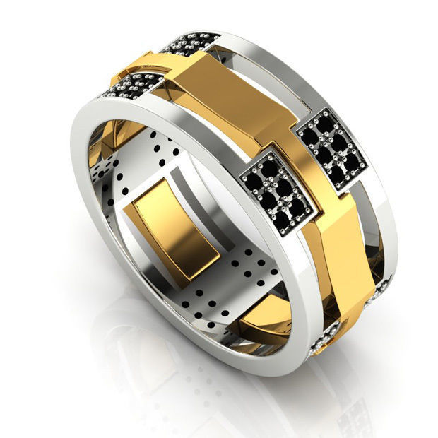 man duo color gold ring black diamonds baraka avant garde contemporary jewelry fashion diamond jewel rings 3D print model - Mito3D