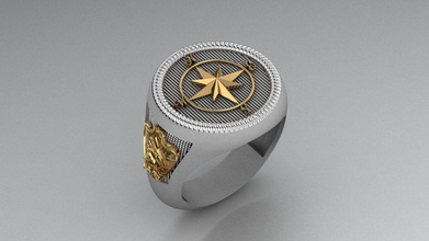 mens nautical ring jewelry gold platinum silver printable marine wind rose man men one rings 3d print model - Mito3D