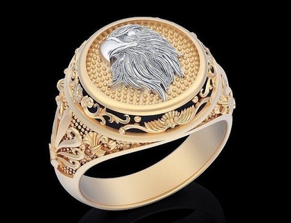 man ring eagle head gold silver jewelry printable 3d model fashion gift present lux bird sterling beauty rings 3d print model - Mito3D