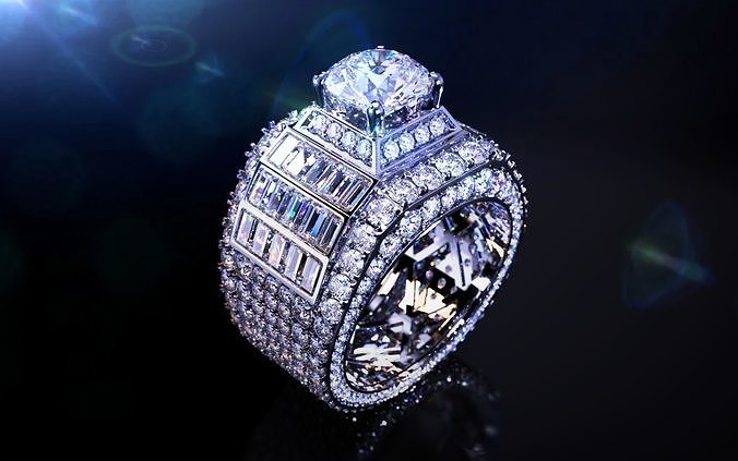 Ring voll Diamant Schmuck Gold Juwel druckbar Engagement brillant Ringe Mode Schönheit Silber Sterling Armreif Rahmen 3D print model - Mito3D