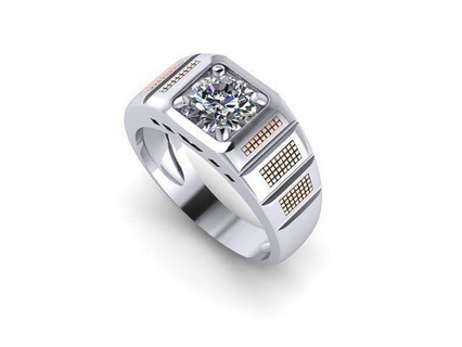 man ring qube diamond gold black fashion new printable 3d cad 14k yellow silver clothing metal jewelry rings 3d print model - Mito3D