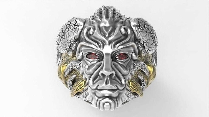 homem argolas anel diabo prata ouro especial jóia personagem escultura cabeça diamante imprimível castable joalheria 3d print model - Mito3D