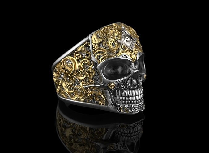 man signet jewelry skull ring 0315 set sizes 3dm stl fbx head face bone symbol printable jewellery gold biker fire silver rings 3D print model - Mito3D
