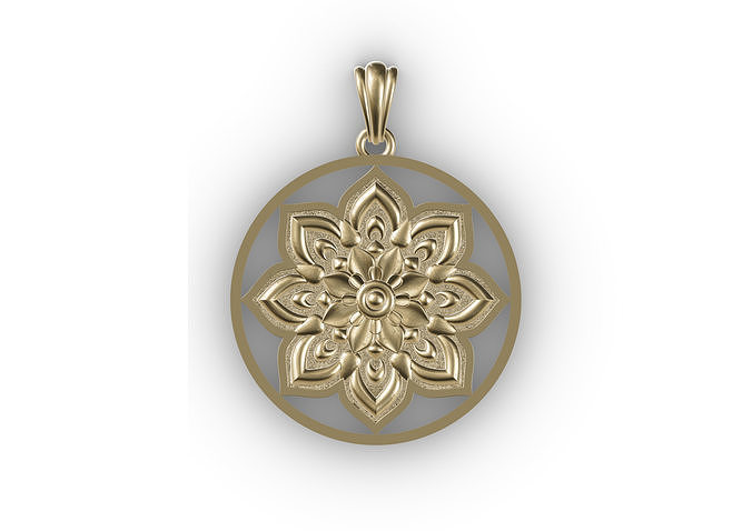 mandala rond pendentif argent bijoux or Collier sterling Bouddha motif pendentifs 3D print model - Mito3D