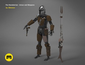 mandaloriano armadura armas rifle cuerpo caballero jedi estrella guerras guerrero pistolero espacio vader juegos juguetes serie 2019 3d print model - Mito3D