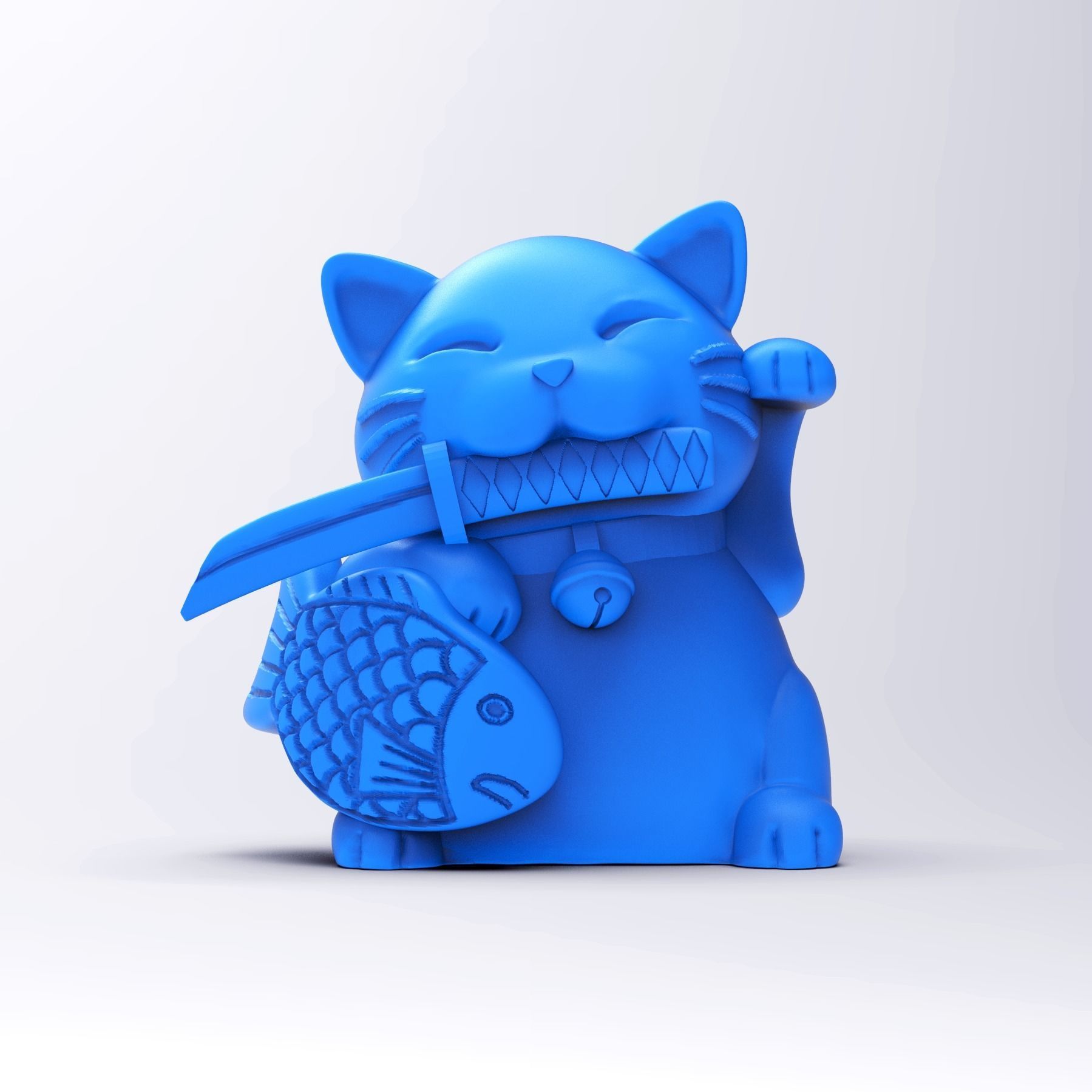 maneki neko sorte gato gatinho dinheiro japonês yakuza katana japão gatinha animal arte esculturas 3D print model - Mito3D
