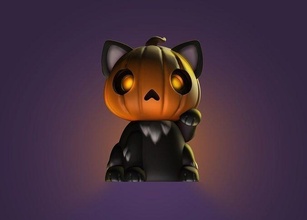 maneki neko kürbis kopf halloween charakter niedlich desktop spielzeug gruslig glücklich katze unheimlich grusel komisch spiele spielzeuge 3d print model - Mito3D