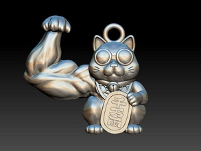 maneki neko acenando engraçado gato pingente 3d impressão músculo sorte colar feliz pachinko japonês bobtail jóia joalheria desenho animado pingentes 3d print model - Mito3D