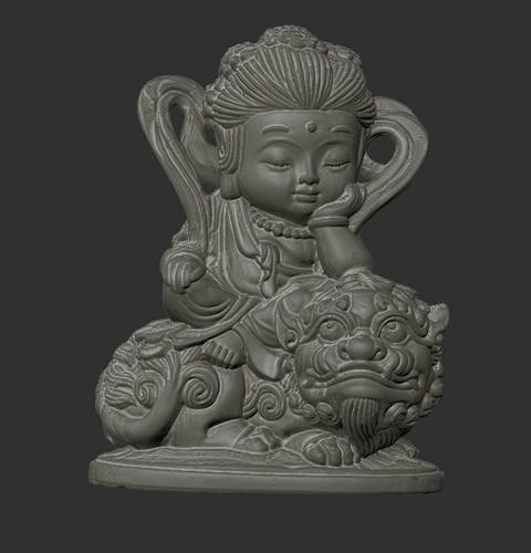manjusri Bodhisattva aslan 3d Yazdır model heykel kız Sanat taramalar kopyalar 3D print model - Mito3D