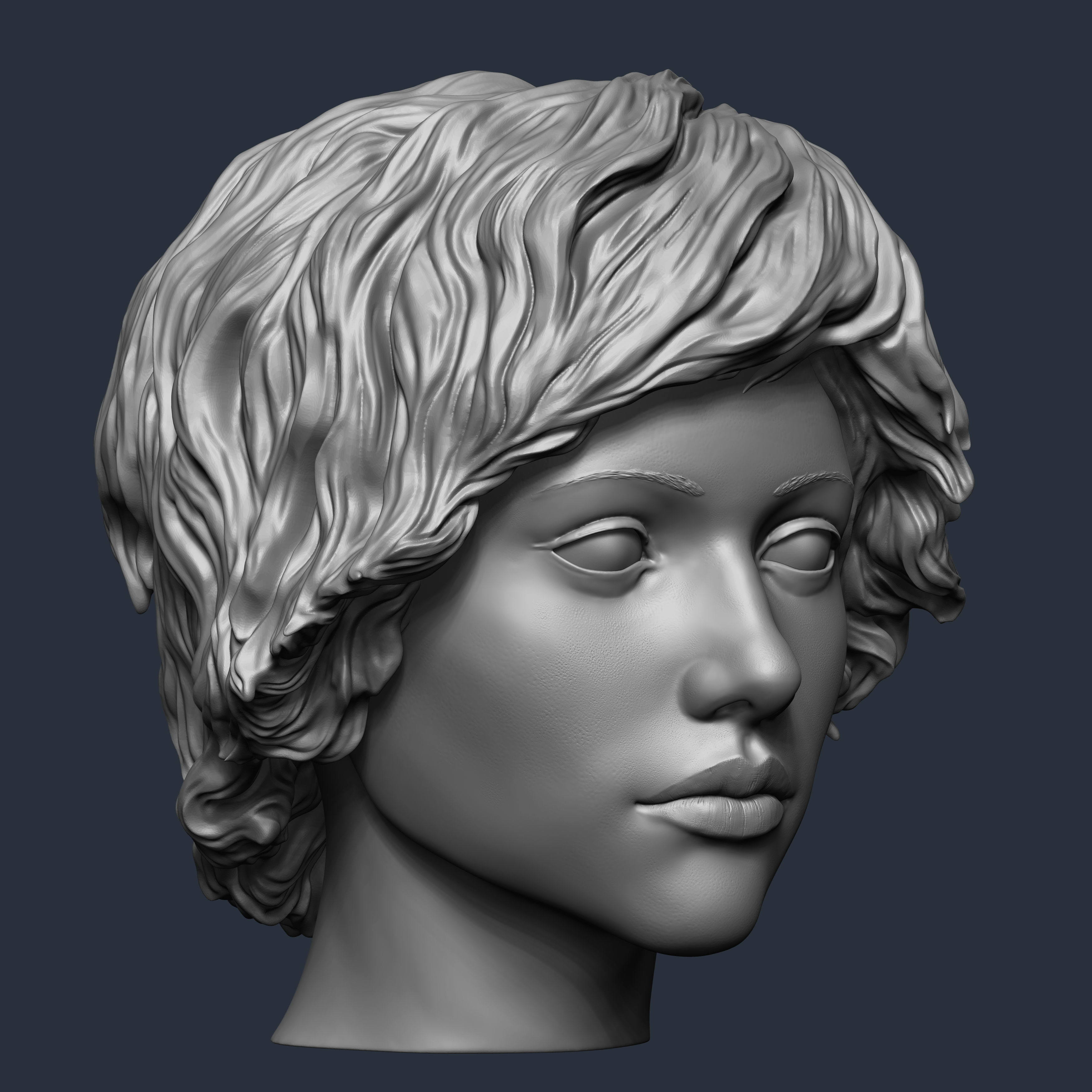 manichino europeo ragazza testa arte ritratto occhio viso donna bellissimo capelli scultura moda 3D print model - Mito3D