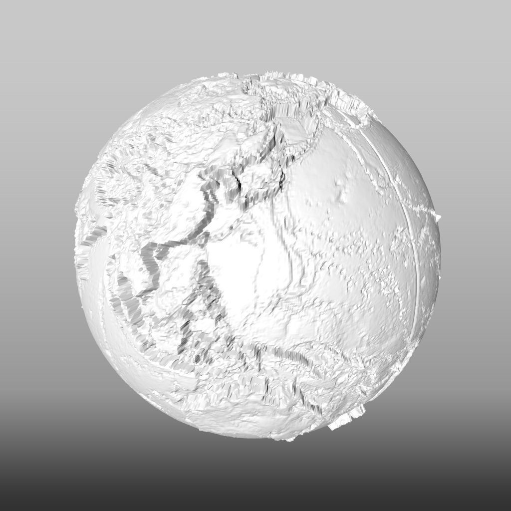mundo mapa 3d alívio topográfico 1in100000000 escala terra mundial topografia reviver continentes ásia pasific planeta geografia cartografia continente astronomia ciência física 3D print model - Mito3D