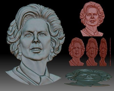 margaret Thatcher 3d retrato bas relief alívio cnc roteador impressora moeda distintivo arte moedas Distintivos 3d print model - Mito3D