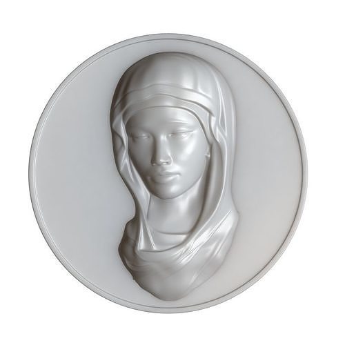 maria jungfrau miniatur brosche skulptur kopf statue porträt gesicht mädchen frau uralt anhänger druckbar gold silber simbol linderung artcam jahrgang perle schmuck broschen 3D print model - Mito3D