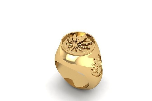 marijuana signet ring r 202 3d printing 3dmodeling stl print gold weed rings cannabis printable 3dprinted leaf silver jewel men jewellery sale jeweler trend 2023 jewelry 3d print model - Mito3D