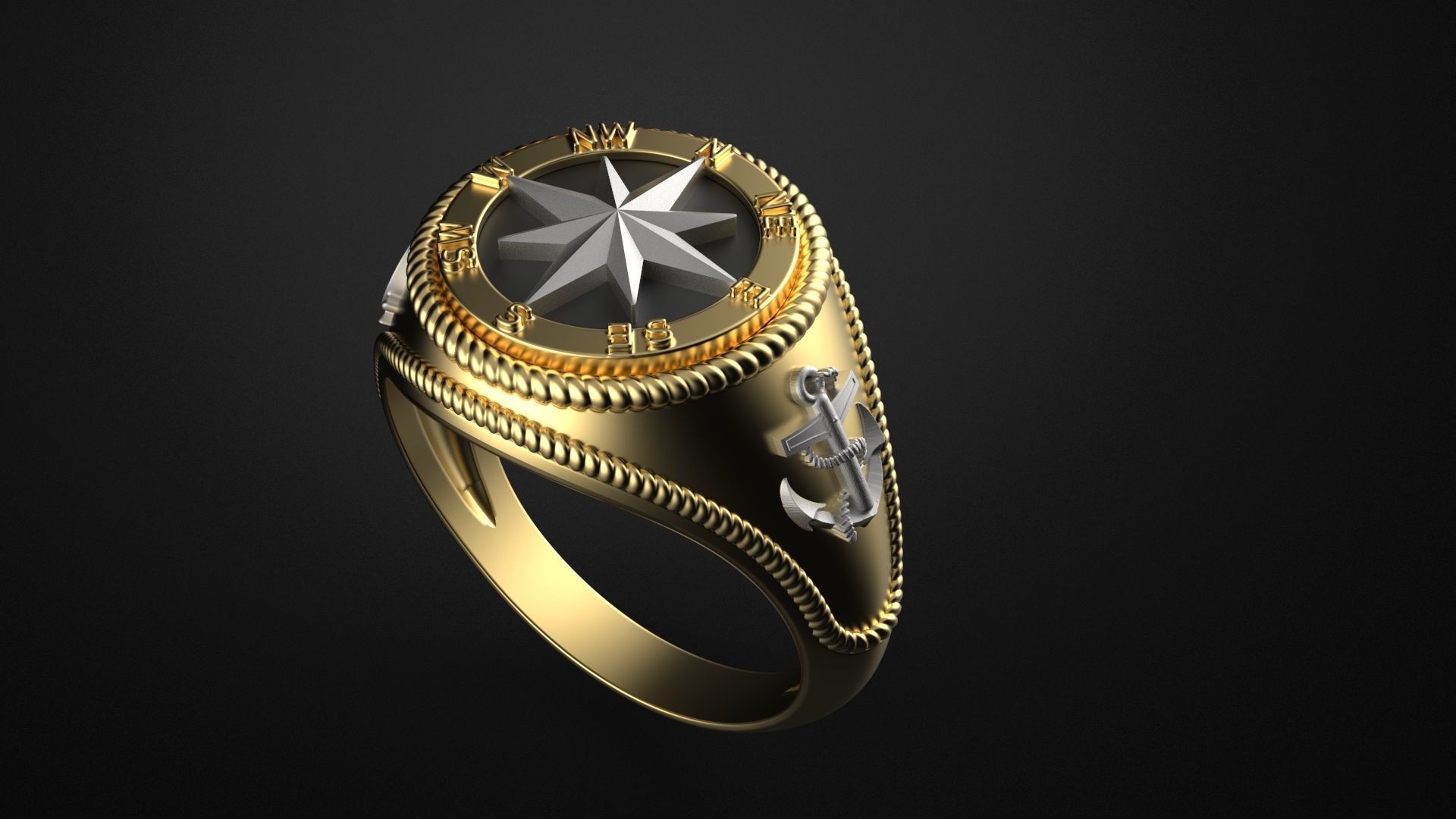 marine ring 1 jewelry rinds rose wind star gold silver rings 3D print model - Mito3D