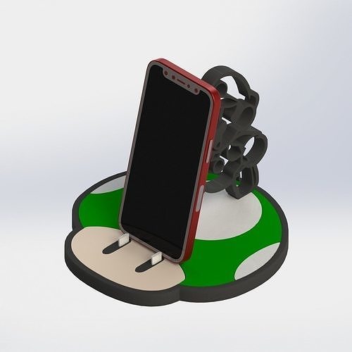 mario hermanos up teléfono soporte 3d impresión modelo bros iphone sapo 1up oneup escritorio juegos juguetes nintendo súper juego personaje vídeo 3D print model - Mito3D