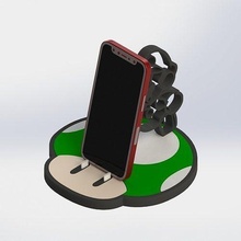 mario bros one up - phone holder 3d print model mariobros iphone toad 1up oneup desk games toys nintendo super game character video 3d print model - Mito3D