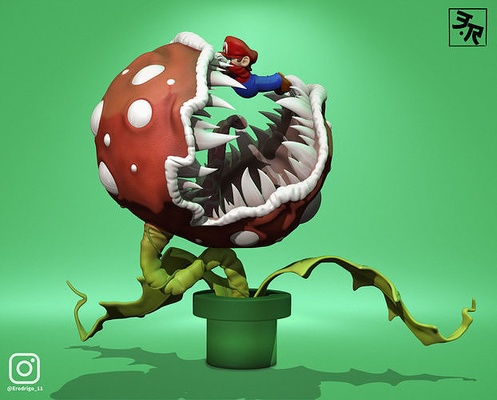 mario hermanos vs piraña planta maceta super mario bros vídeo juego nintendo personaje súper super zbrush 3dprint videojuego arte esculturas 3d print model - Mito3D