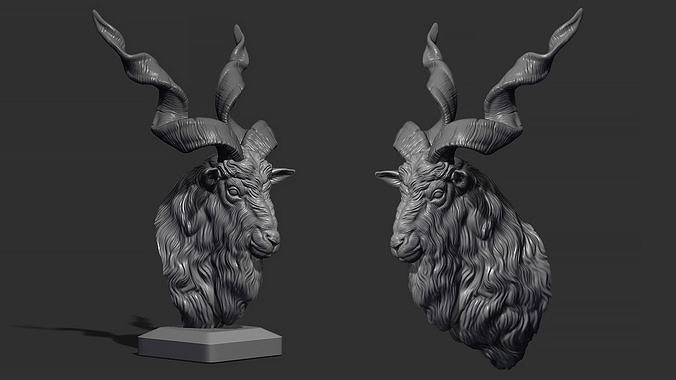 markhor goat head art sculpture statue figure animal nature horns printable bronze sculptures 3D print model - Mito3D