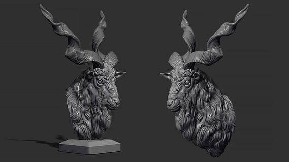 Markhor keçi baş Sanat heykel şekil hayvan doğa boynuz yazdırılabilir bronz heykeller 3d print model - Mito3D
