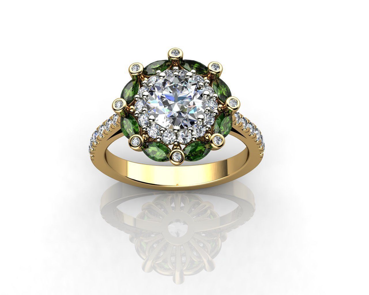 marquise vert tourmaline bague en diamant bijoux or le platine de l'engagement mariage brillant pierre précieuse la les anneaux 3D print model - Mito3D