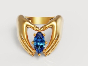 marquesa mano anillo diseño diamante Moda belleza oro joya joyería imprimible plata Boda vendimia abrazo manos anillos capital Pera 3d print model - Mito3D