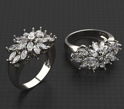 marquesa de anillo la joyería 3dprint el diamante esmeralda piedras preciosas oro joya marquisering impresión imprimible los anillos plata blanco 3d print model - Mito3D