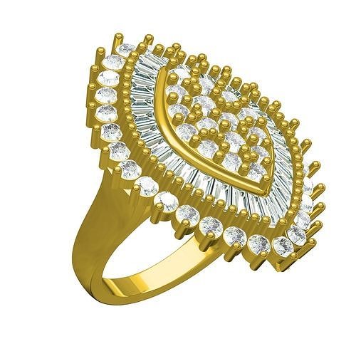 Marquise gestalten Stangenbrot runden Heiligenschein Damen Ring Schmuck Gold druckbar Diamant Engagement Silber Juwel Hochzeit Design cad Ringe 3D print model - Mito3D