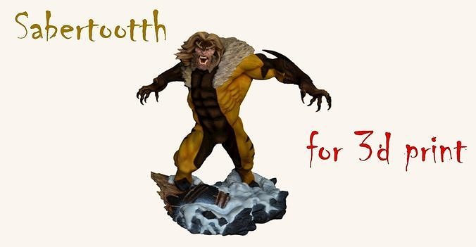 marvels xmen sabretooth 3d statue marvel print wolverine comic super villain superhero cartoon enemy mutant creature fantasy fictional iron man superman spiderman art sculptures 3D print model - Mito3D