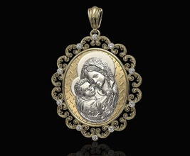 mary jesus child pendant 3d printable jewelry pendants gold silver platinum sterling mother christ religion religious virgin women medallion icon gemstones 3d print model - Mito3D